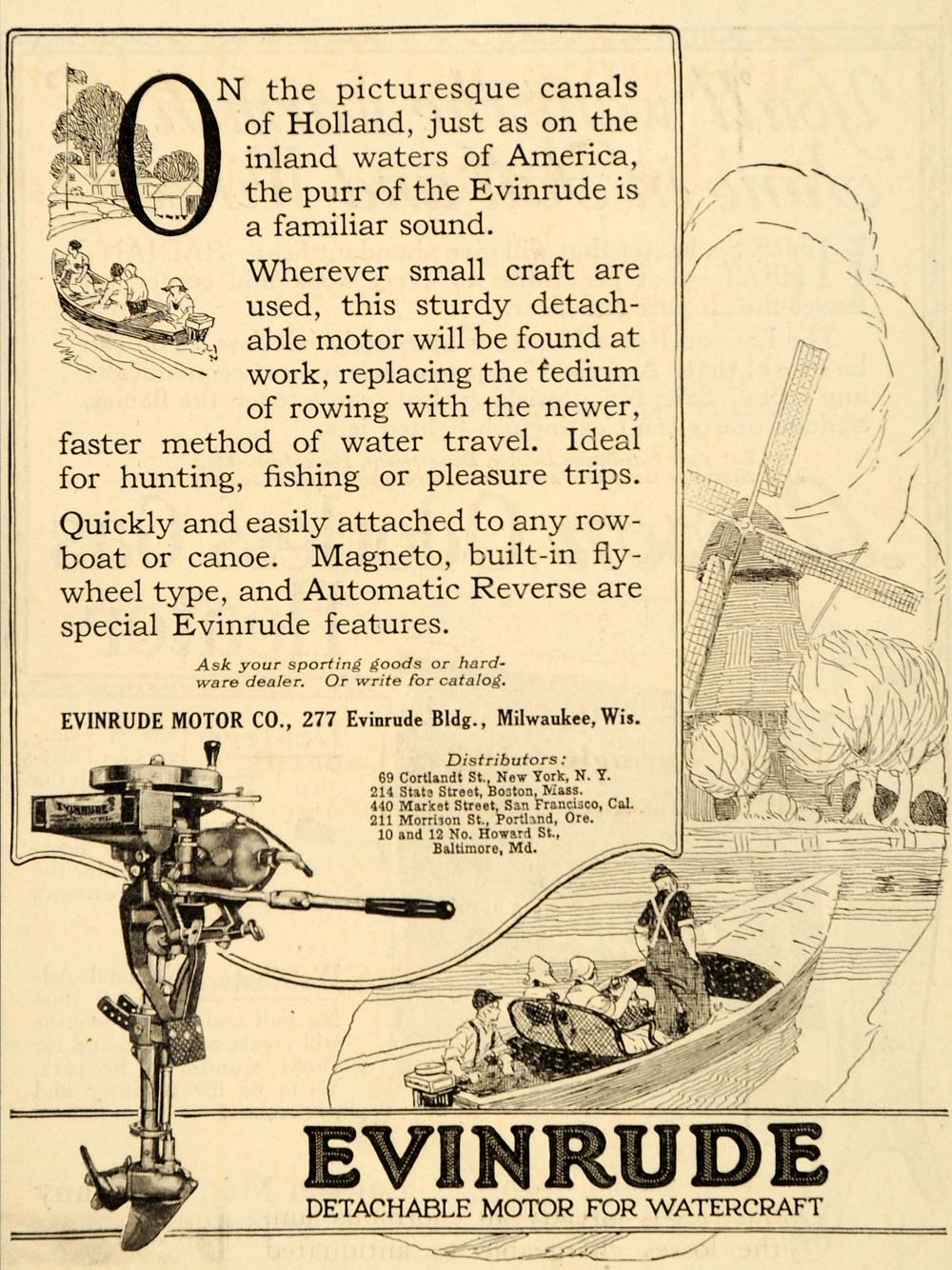 1920 Ad Detachable Motor Watercraft Evinrude Boats - ORIGINAL ADVERTISING OD1