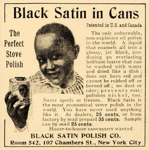 1905 Ad Antique Black Satin Polish Company Cans Stove - ORIGINAL ADVERTISING OD1