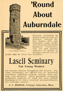 1902 Ad Auburndale Lasell Seminary Women Norumbega - ORIGINAL ADVERTISING OD1
