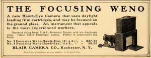 1902 Ad Focusing Weno Blair Camera Company Hawk Eye - ORIGINAL ADVERTISING OD1
