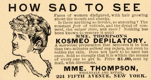 1890 Ad Kosmeo Depilatory Thompson's Facial Hair Woman - ORIGINAL OD2