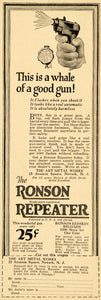 1922 Ad Ronson Repeater Toy Gun Flash Revolver Newark - ORIGINAL ADVERTISING OD2