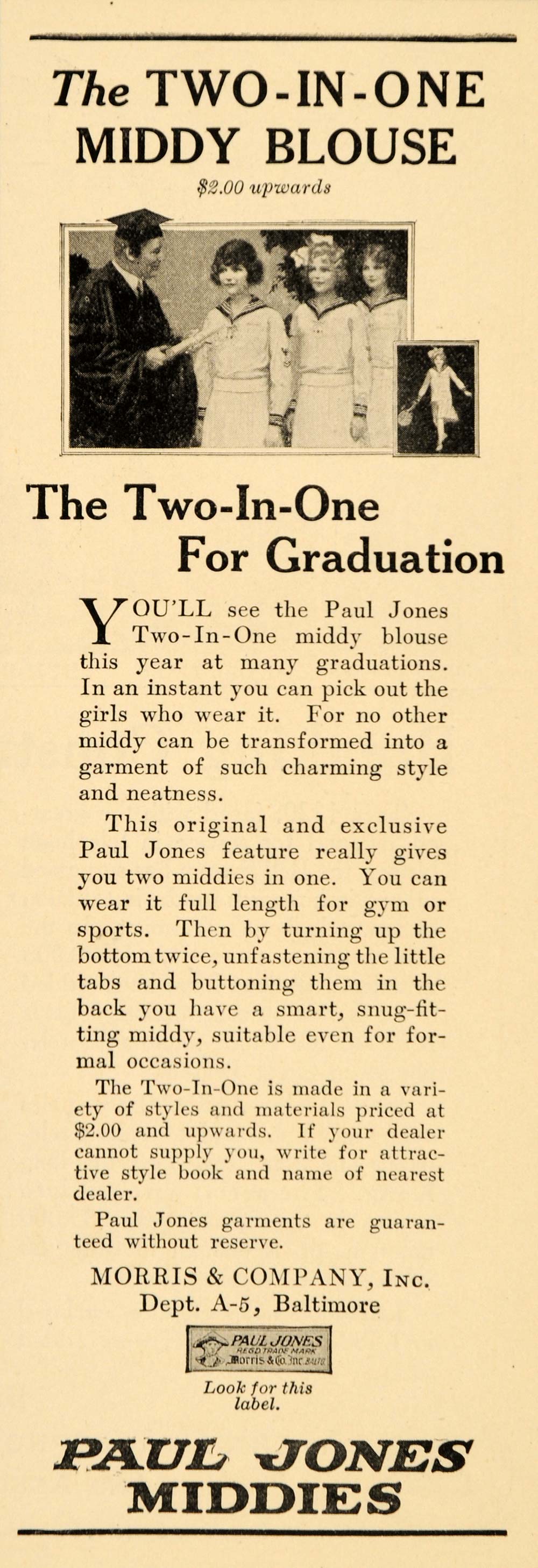 1922 Ad Paul Jones Middy Middies Blouse Vintage Sailor - ORIGINAL OD2