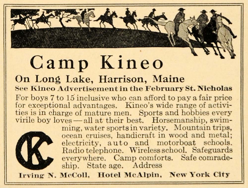 1922 Ad Camp Kineo Harrison Maine Horsemanship Boys ME - ORIGINAL OD2