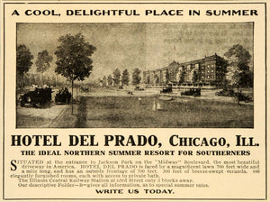 1909 Ad Hotel Del Prado Resort Chicago Jackson Park - ORIGINAL ADVERTISING OD2