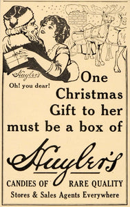 1910 Ad Huylers Chocolate Box Christmas Reindeer Santa - ORIGINAL OD3
