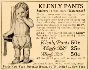 1909 Ad Klenly Pants Paris New York Juvenile House - ORIGINAL ADVERTISING OD3