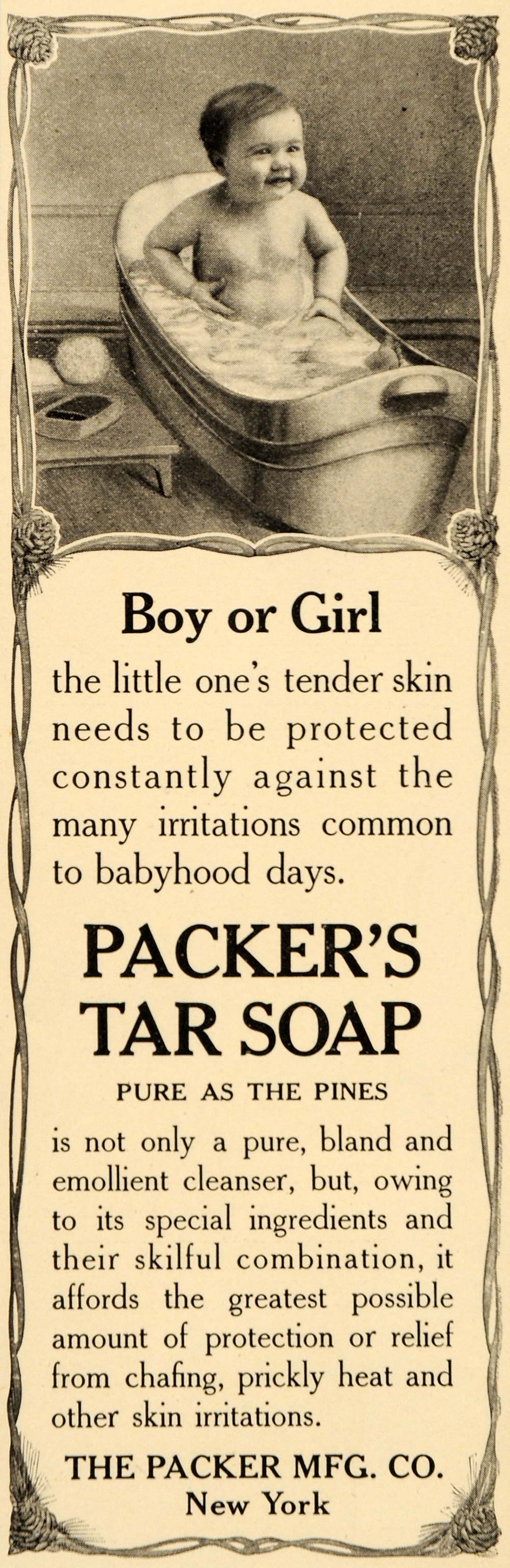 1909 Ad Packers Pine Tar Soap Baby Bath Tub Cleanser - ORIGINAL ADVERTISING OD3
