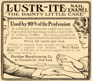 1909 Ad Lustr-Ite Nail Enamel Floridine Polish Manicure - ORIGINAL OD3