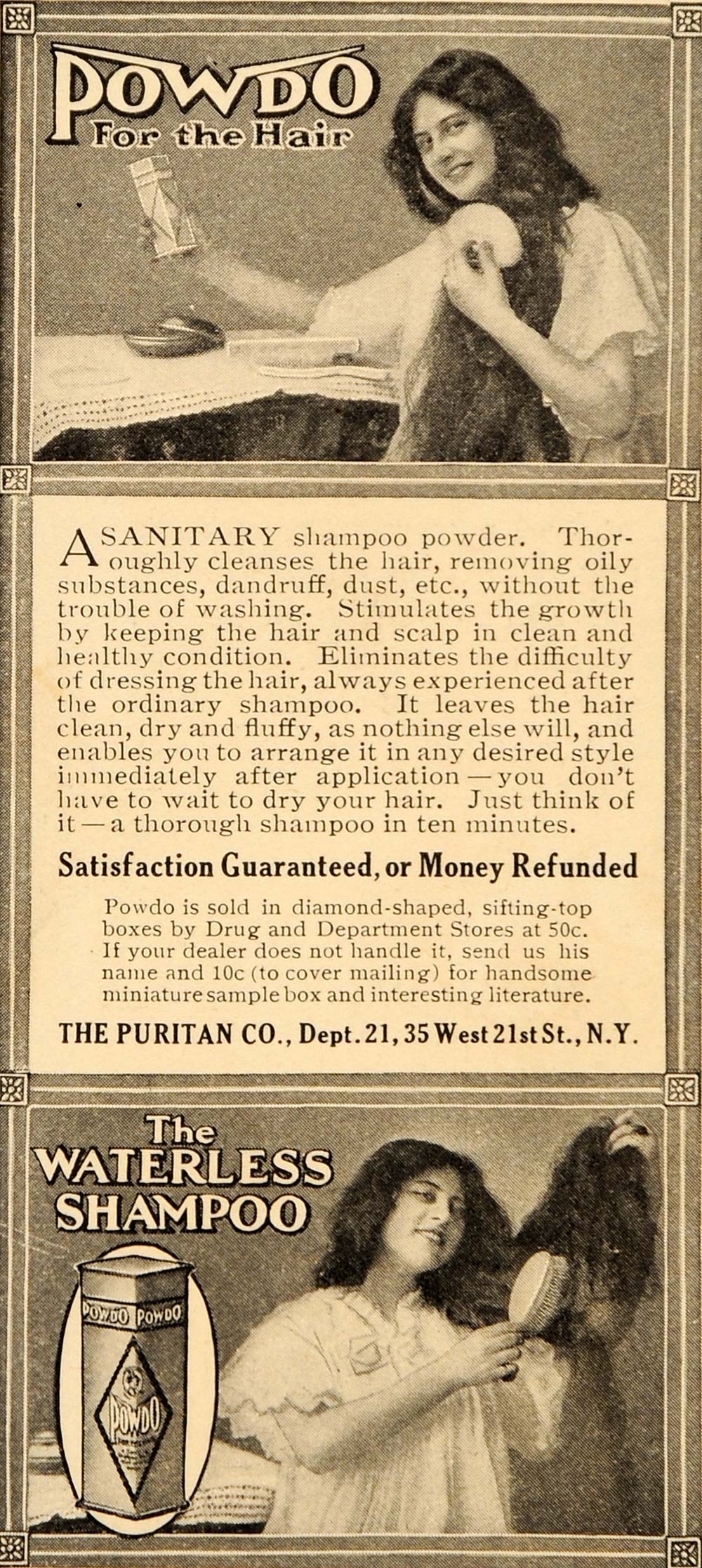 1909 Ad Powdo Hair Shampoo Powder Dandruff Puritan - ORIGINAL ADVERTISING OD3