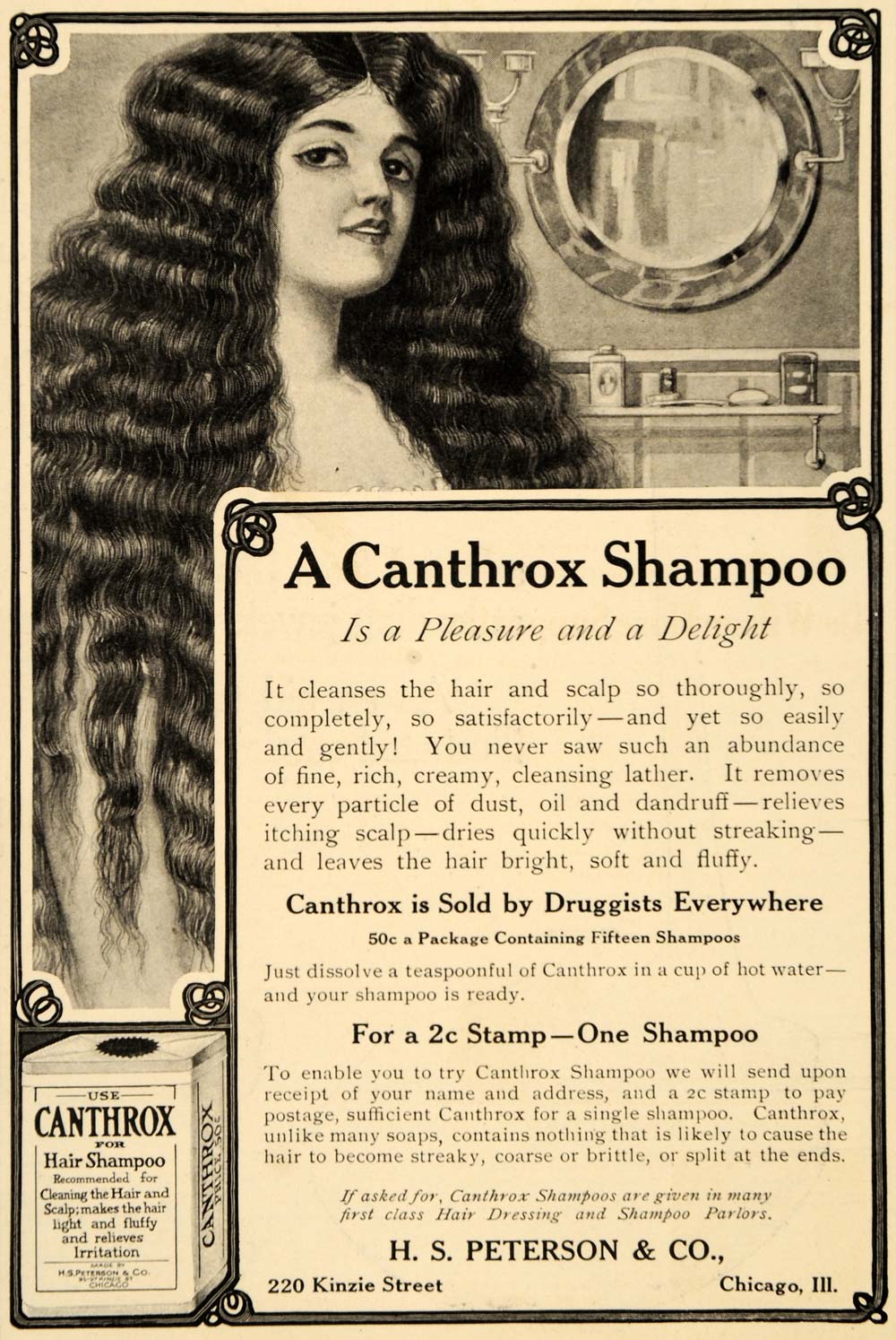 1910 Ad Canthrox Shampoo Soap Dandruff H. S. Peterson - ORIGINAL ADVERTISING OD3