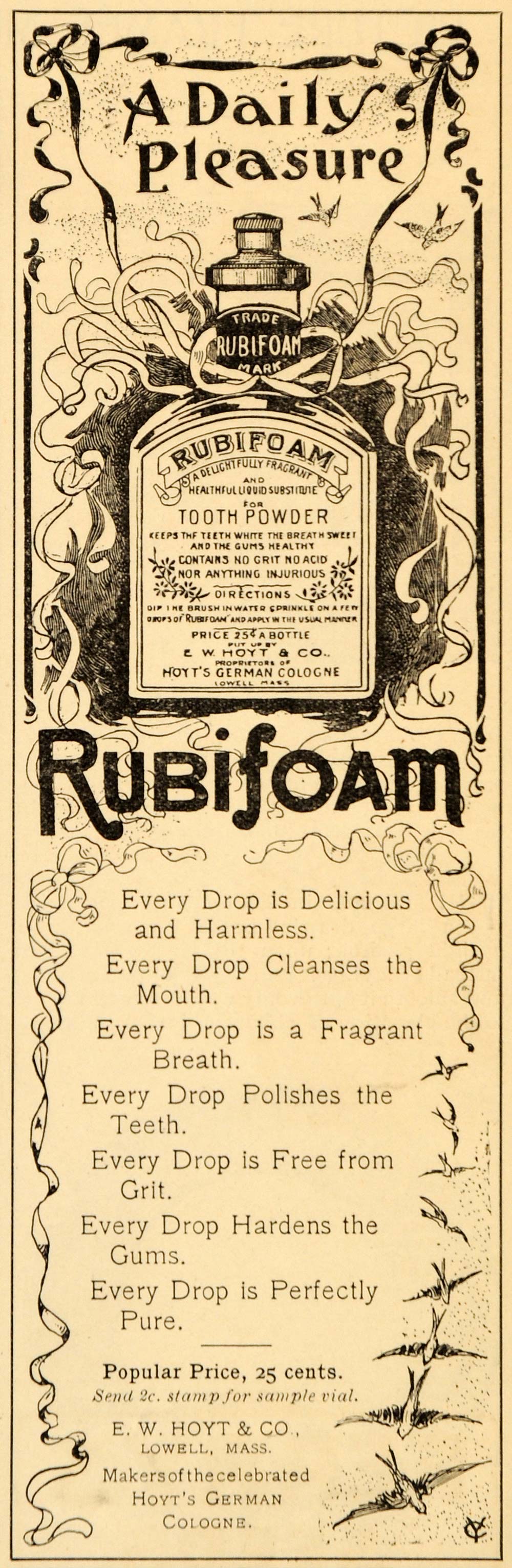 1899 Ad Liquid Dentifrice Rubifoam Tooth Powder Hoyt - ORIGINAL ADVERTISING OD3