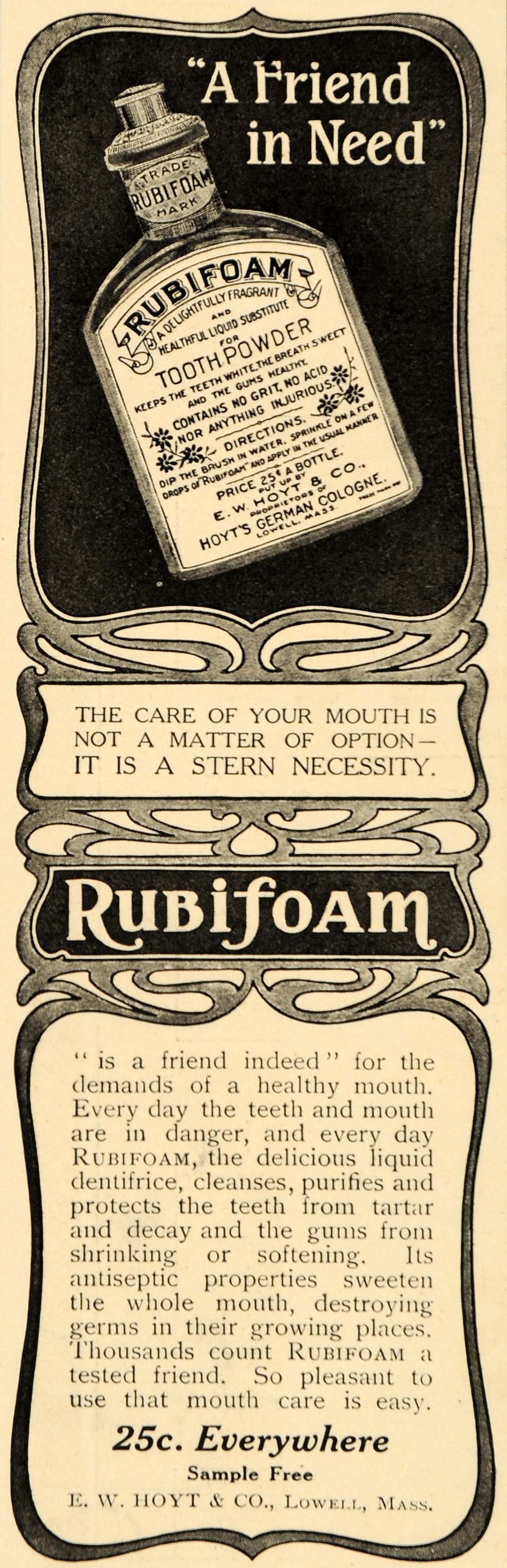 1906 Ad Liquid Dentifrice Rubifoam Tooth Powder Hoyt - ORIGINAL ADVERTISING OD3