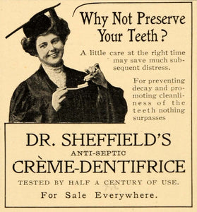 1905 Ad Dr Sheffields Antiseptic Creme Dentifrice Teeth - ORIGINAL OD3