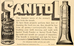 1910 Ad Sanitol Chemical Tooth Powder Paste Dentifrice - ORIGINAL OD3