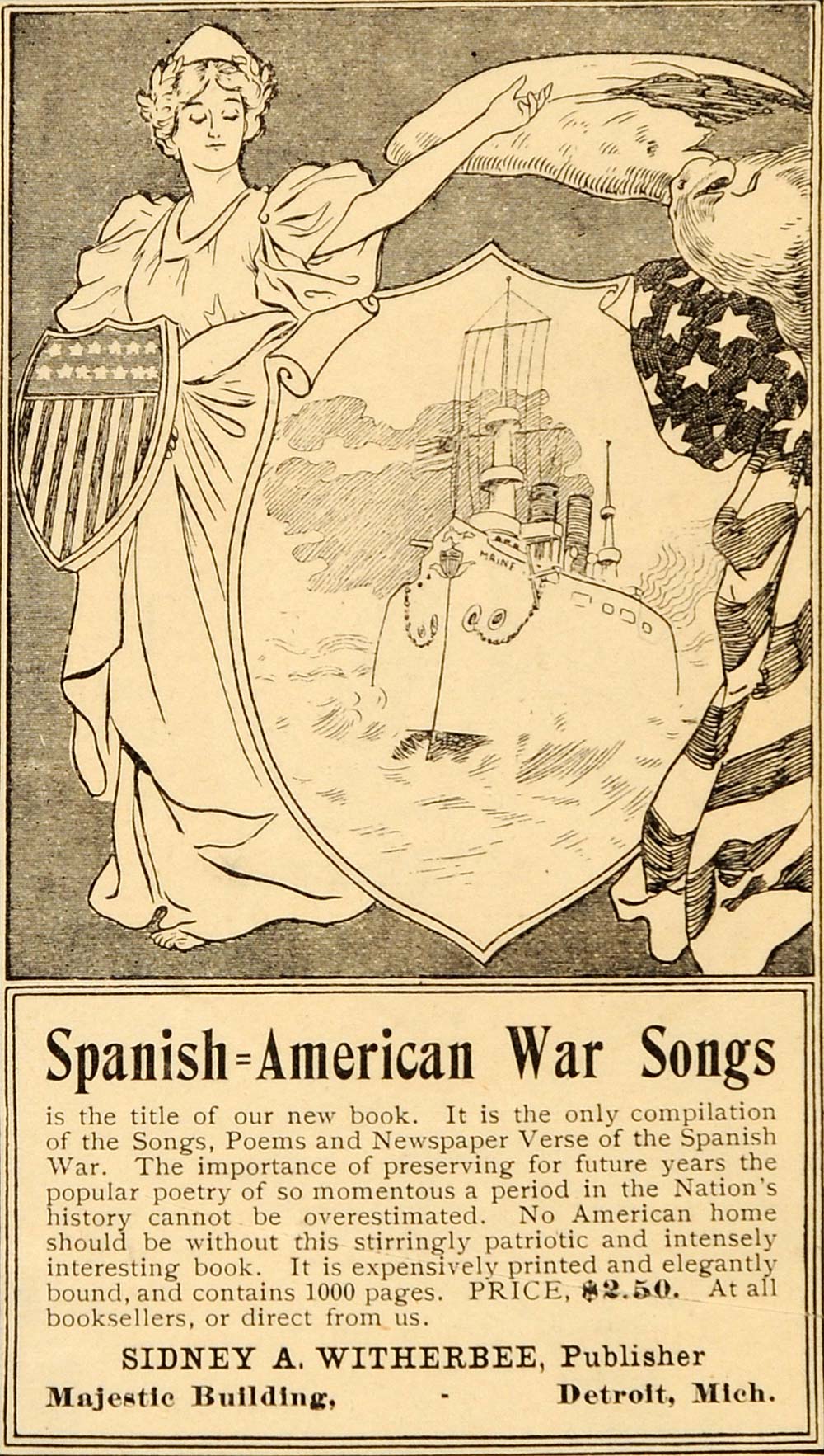 1899 Ad Spanish American War Songs Poems Book Witherbee - ORIGINAL OD3