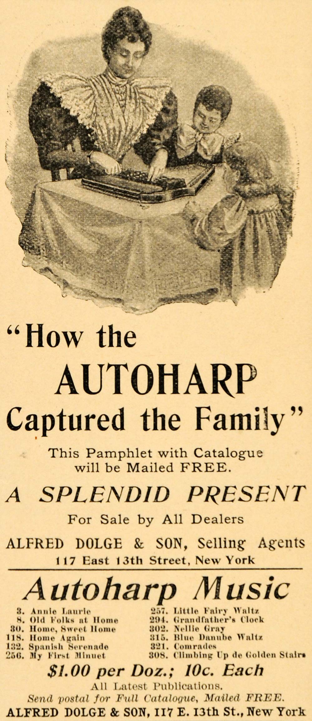 1895 Antique Ad Autoharp Alfred Dolge Music Player - ORIGINAL ADVERTISING OD3