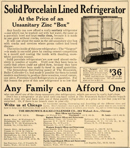 1909 Ad Sargent Porcelain Refrigerator Brunswick Balke - ORIGINAL OD3