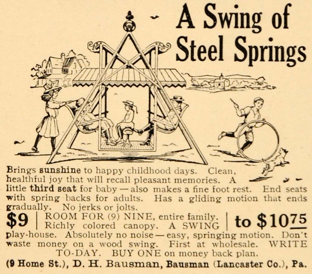 1909 Ad Antique Swing Steel Springs Lawn Furniture - ORIGINAL ADVERTISING OD3
