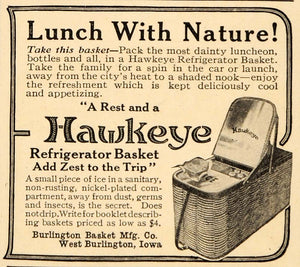 1914 Ad Hawkeye Refrigerator Picnic Basket Burlington - ORIGINAL ADVERTISING OD3