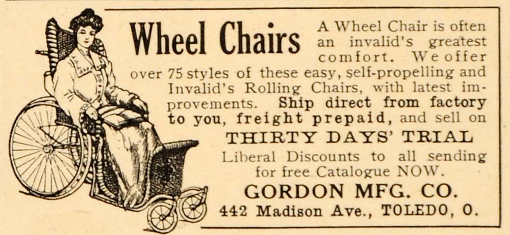 1910 Ad Antique Wheel Chairs Rolling Gordon Toledo Ohio - ORIGINAL OD3