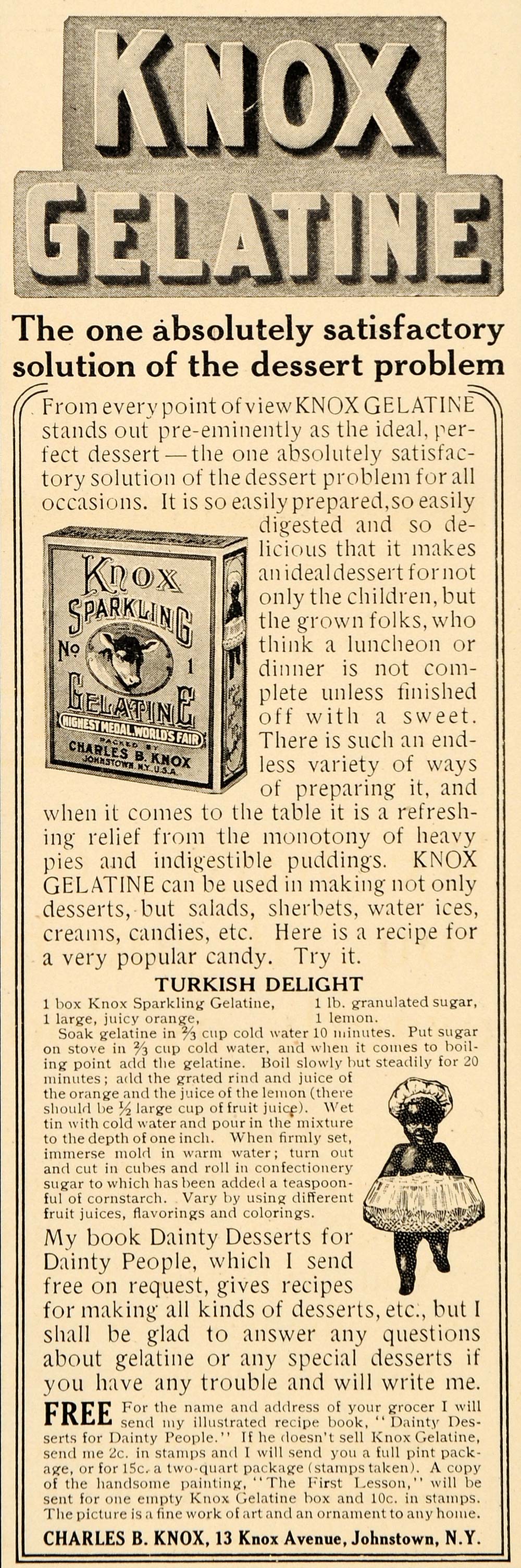 1909 Ad Charles Knox Sparkling Gelatine Dainty Desserts - ORIGINAL OD3