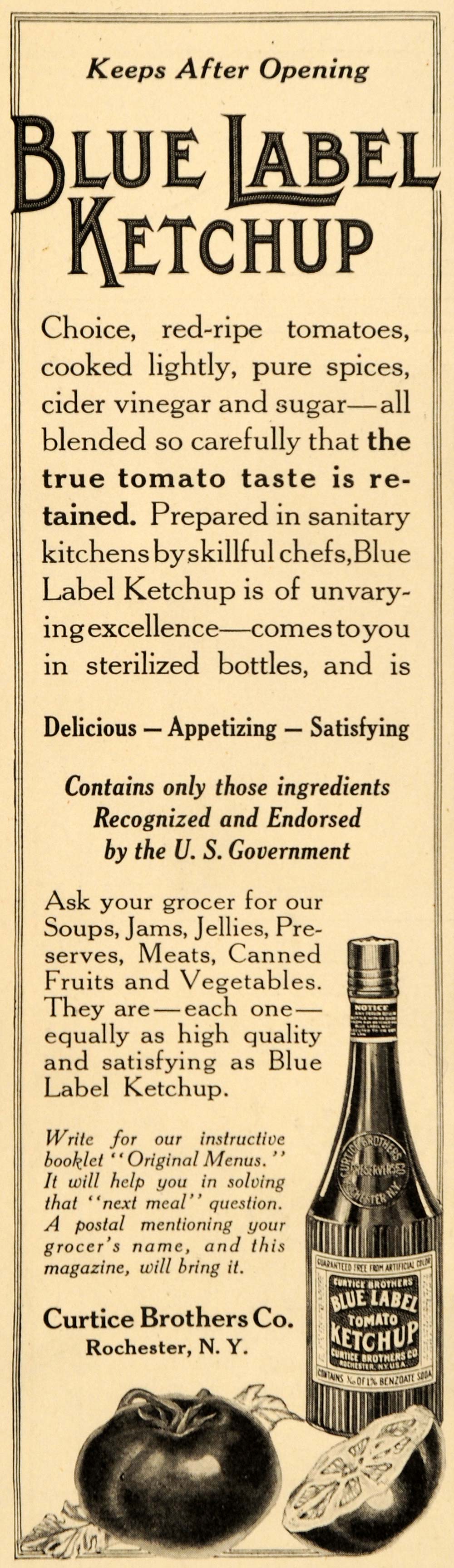 1914 Ad Blue Label Ketchup Curtice Brothers Rochester - ORIGINAL ADVERTISING OD3