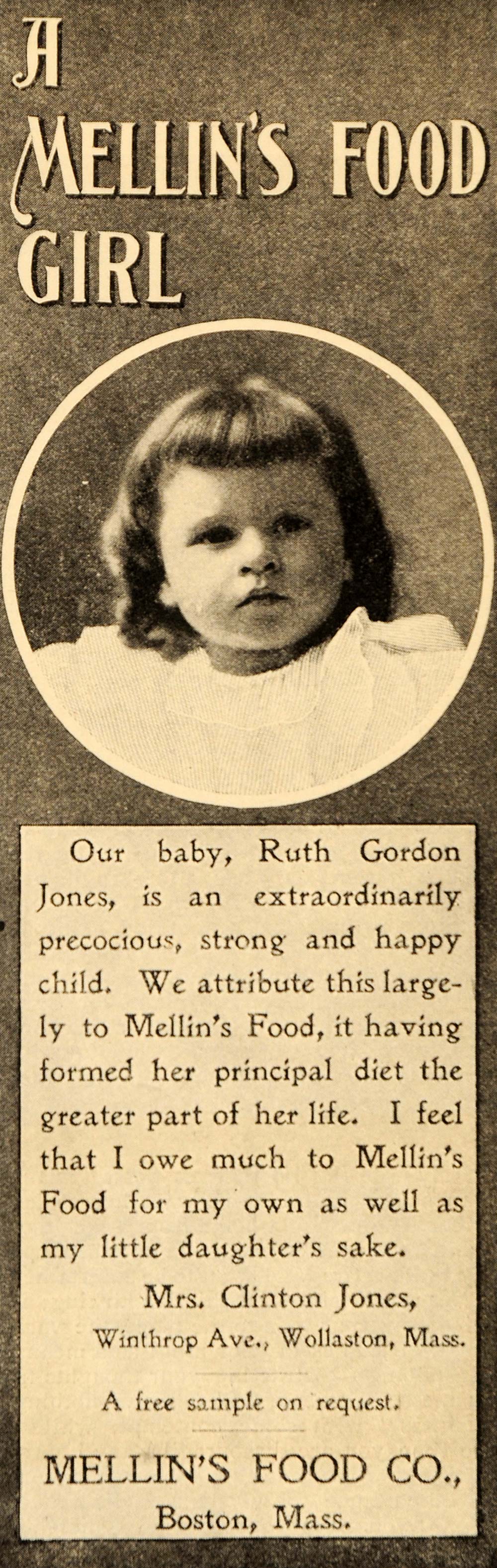 1899 Ad Mellins Food Girl Baby Boston Massachusetts - ORIGINAL ADVERTISING OD3