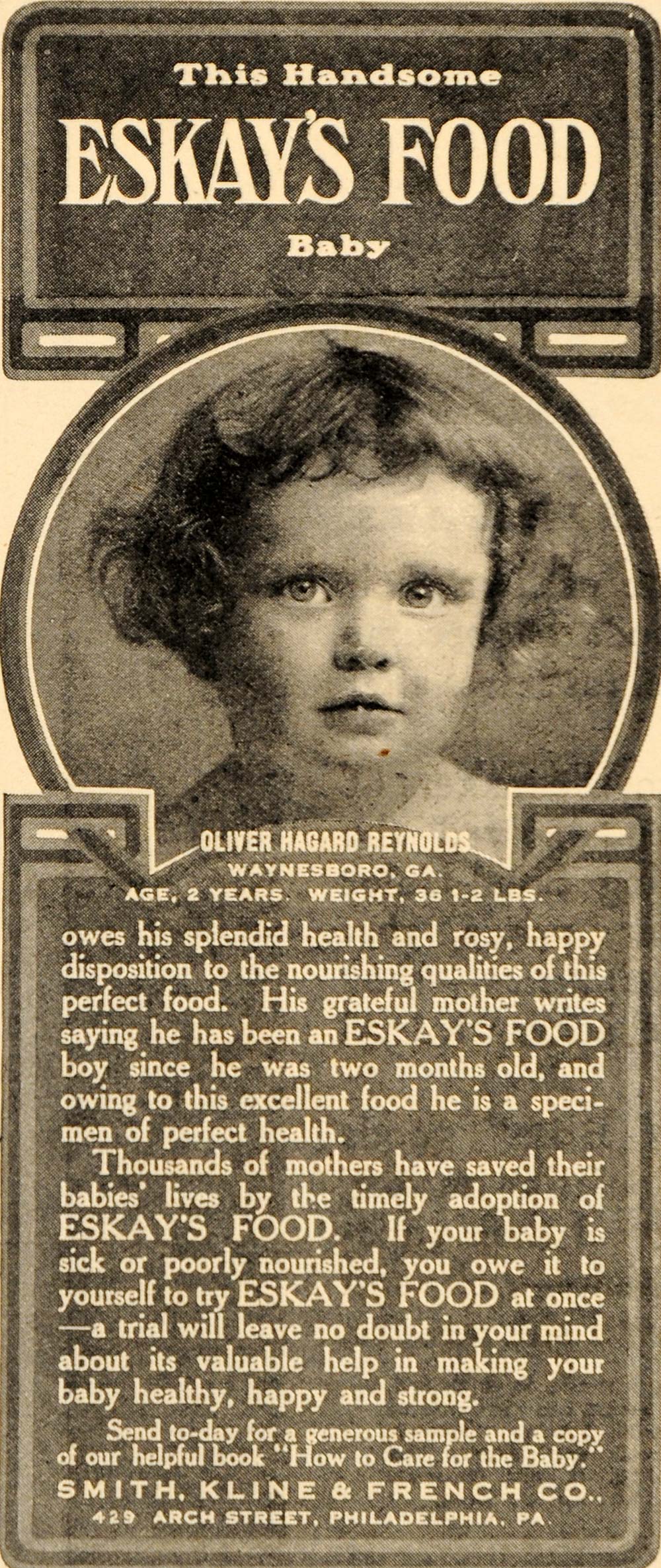 1906 Ad Eskays Food Baby Smith Kline French Company - ORIGINAL ADVERTISING OD3