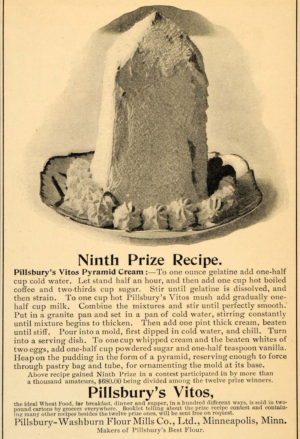 1903 Ad Pillsburys Vitos Pyramid Cream Washburn Flour - ORIGINAL ADVERTISING OD3