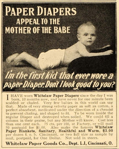 1909 Ad Paper Diapers Baby Whitelaw Goods Blankets - ORIGINAL ADVERTISING OD3