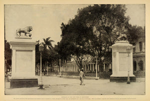 1899 Lion Pedestals Parque Park Cienfuegos Cuba Print ORIGINAL HISTORIC OI1