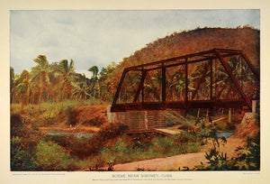 1899 Railroad Bridge Train Trestle Siboney Cuba Print - ORIGINAL OI1