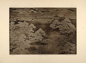 1883 Japanese Lacquer Box Lid Landscape Heliogravure - ORIGINAL OJ1