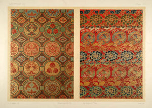 1883 Japanese Fabric Design Orihon Chromolithograph - ORIGINAL OJ1