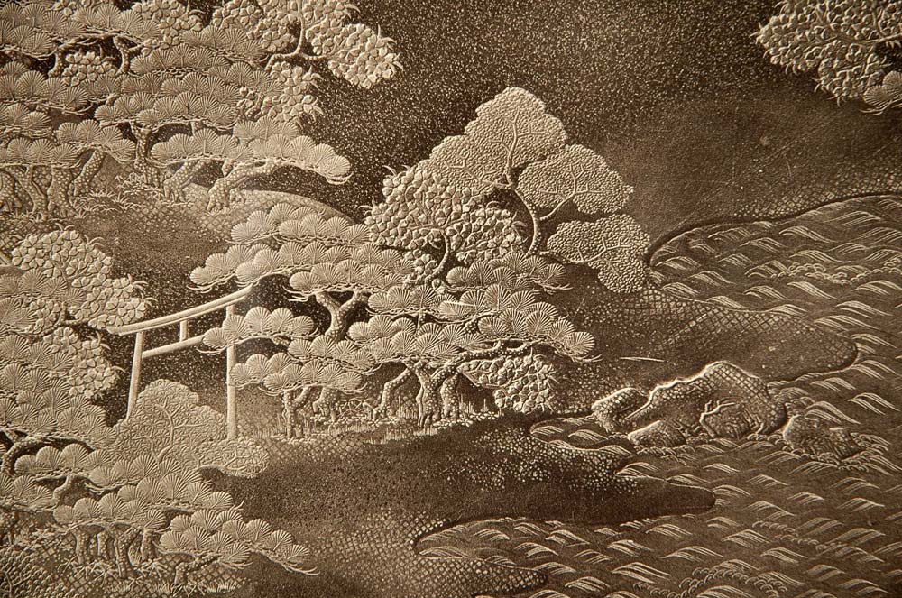 1883 Japanese Lacquer Box Lid Landscape Heliogravure - ORIGINAL OJ1