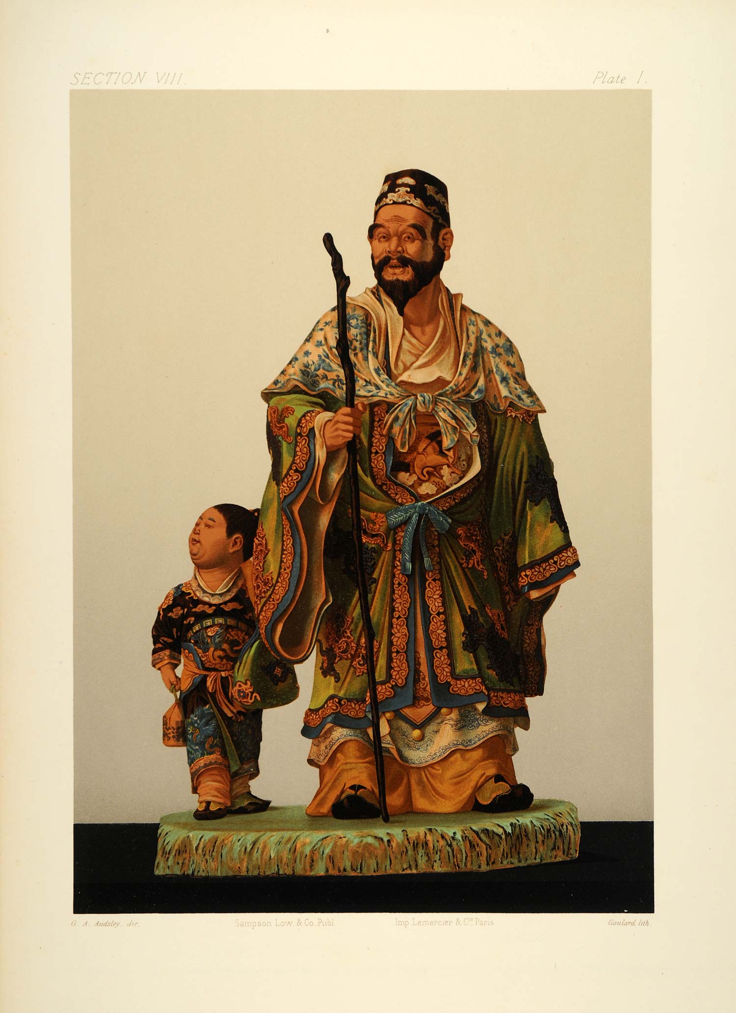 1883 Japanese Terra Cotta Statue Boy Chromolithograph - ORIGINAL OJ1