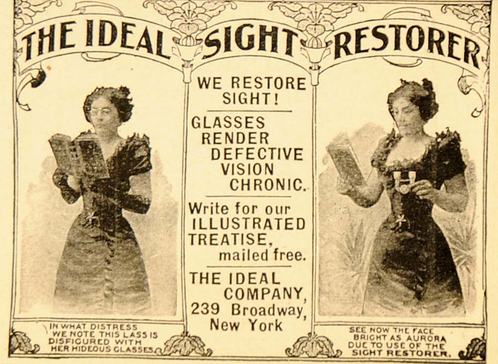 1899 Vintage Ad Quackery Sight Glasses Vision Eyesight - ORIGINAL OLD1A