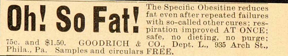 1899 Vintage Ad Quackery Diet Obesity Fat Weight Loss - ORIGINAL OLD1A