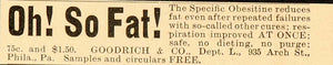 1899 Vintage Ad Quackery Diet Obesity Fat Weight Loss - ORIGINAL OLD1A