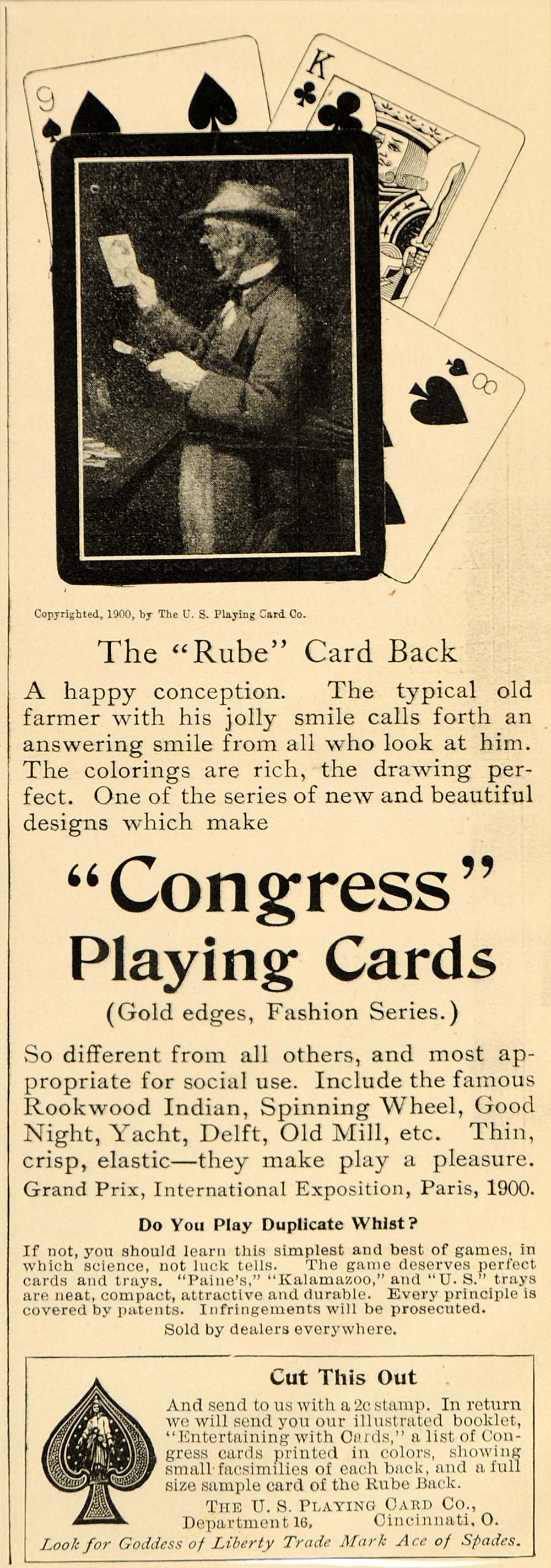 1901 Vintage Ad Congress Playing Cards Rube Card Back - ORIGINAL OLD1A