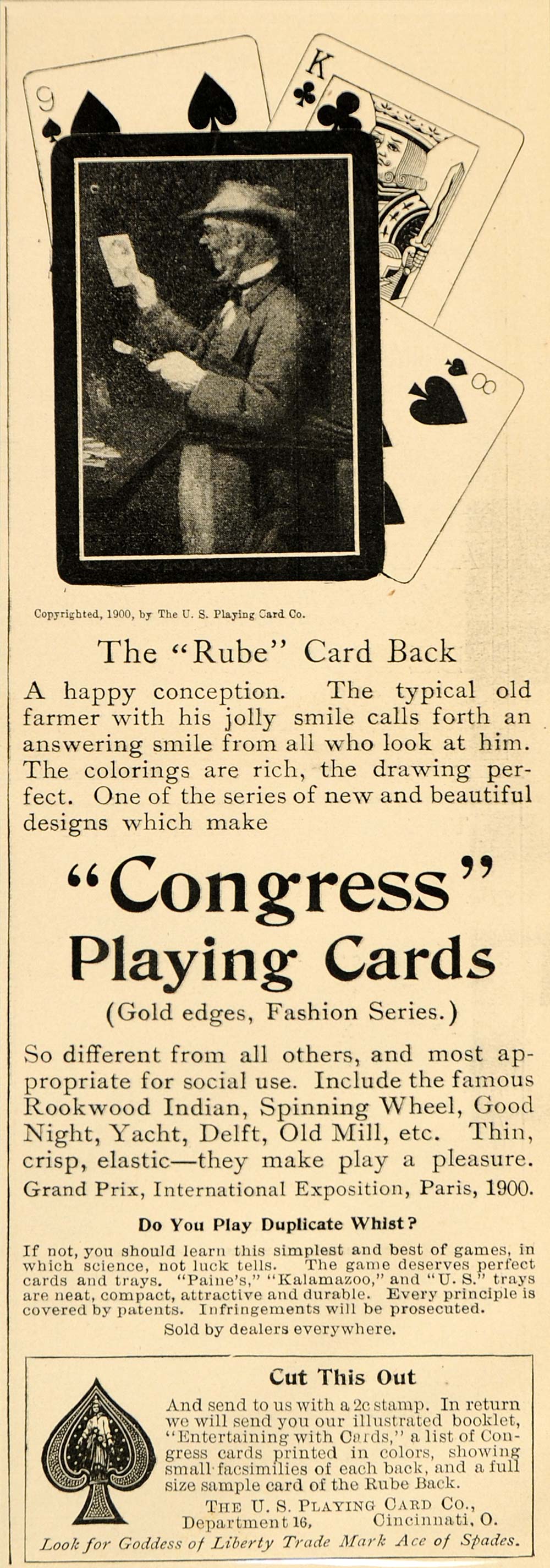 rare congress playing cards 1901 Vintage Ad Congress Playing Cards Rube Card Back