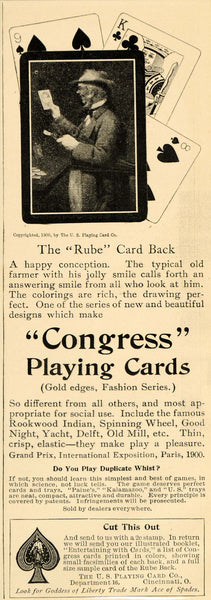 1901 Vintage Ad Congress Playing Cards Rube Card Back