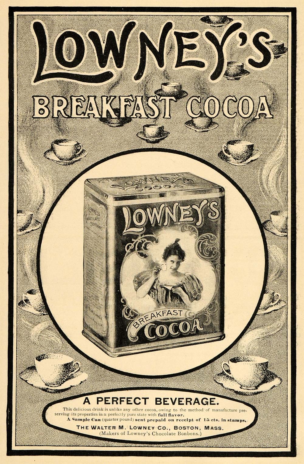 1901 Vintage Ad Walter M Lowney's Breakfast Cocoa Drink - ORIGINAL OLD1A