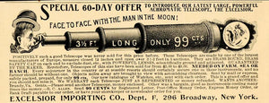 1901 Vintage Ad Excelsior Achromatic Brass Telescope - ORIGINAL OLD1A - Period Paper
