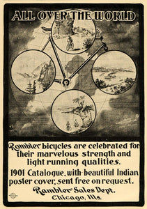 1901 Vintage Ad Rambler Bicycle Bike Cycle World Globe - ORIGINAL OLD1A