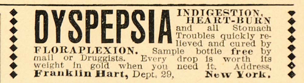 1898 Vintage Ad Quackery Heartburn Dyspepsia Treatment - ORIGINAL ADVERTISING