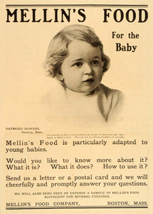 1906 Ad Mellin's Food Baby Raymond Bowers Reading MA - ORIGINAL ADVERTISING