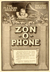 1907 Vintage Ad Zon-O-Phone Phonograph Records Antique - ORIGINAL ADVERTISING