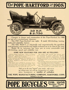 1907 Vintage Ad Pope Hartford 1908 Model M Automobile - ORIGINAL ADVERTISING